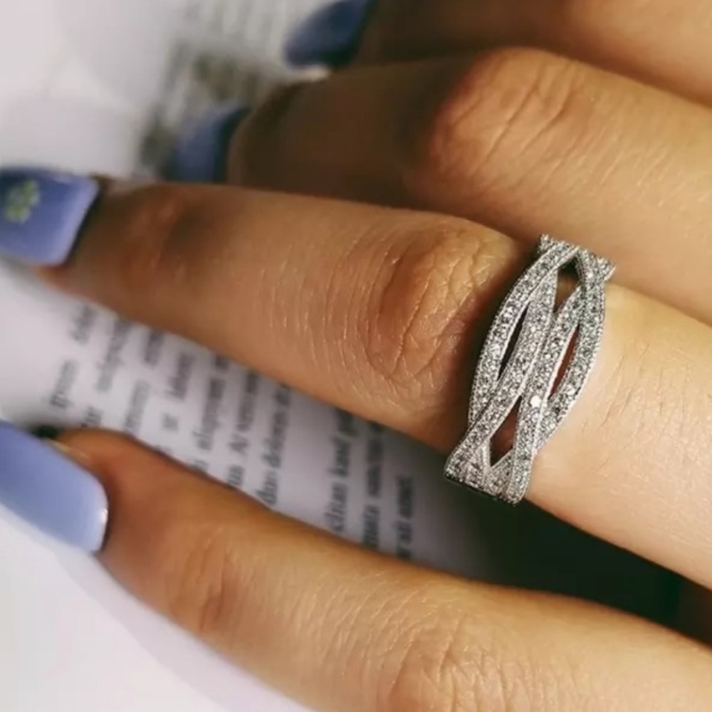 ETERNITY 925 STERLING SILVER DIAMOND RING - Picture 1 of 5